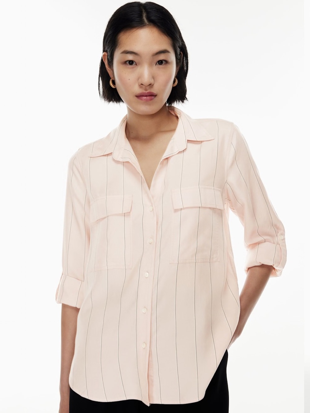 Aritzia Pale Pink Vertical-Stripe Button-Down Shirt